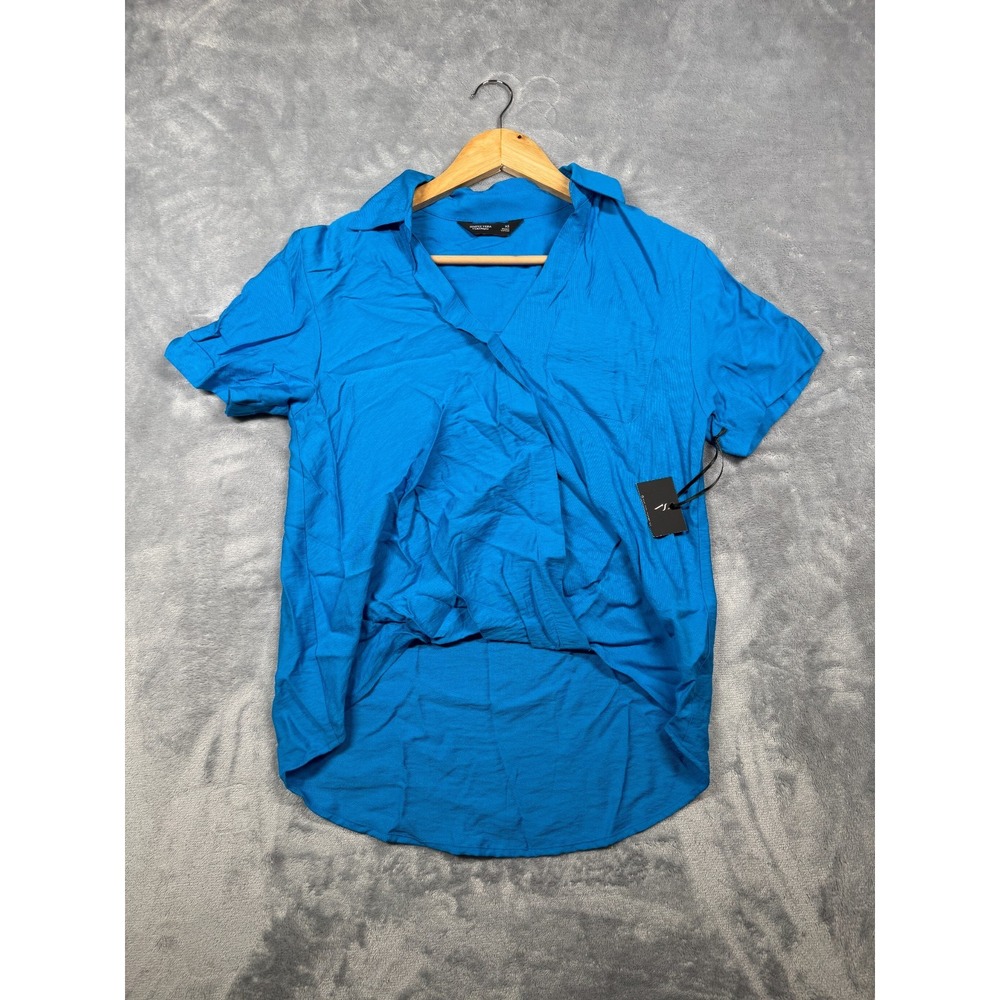 NWT Simply Vera Vera Wang Surplice Top Womens XS Blue Short Sleeve Everyday Wear